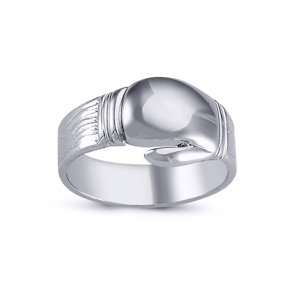 (V) Jewelco London Mens Rhodium Plated Sterling Silver Boxing Glove Charm Ring 12mm