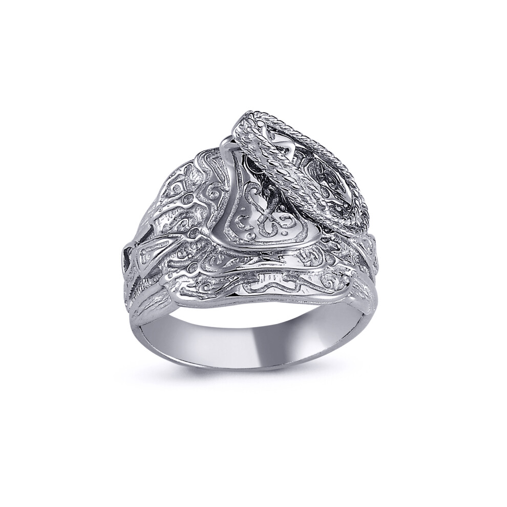 Rhodium Plated Silver  Horse Rope Saddle Ring 16mm - ARN089