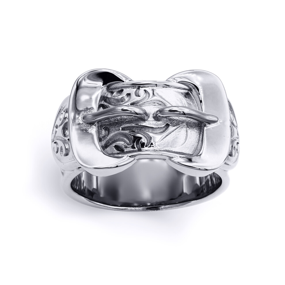 (X) Jewelco London Mens Rhodium Plated Sterling Silver Double Buckle Love Ring 11mm