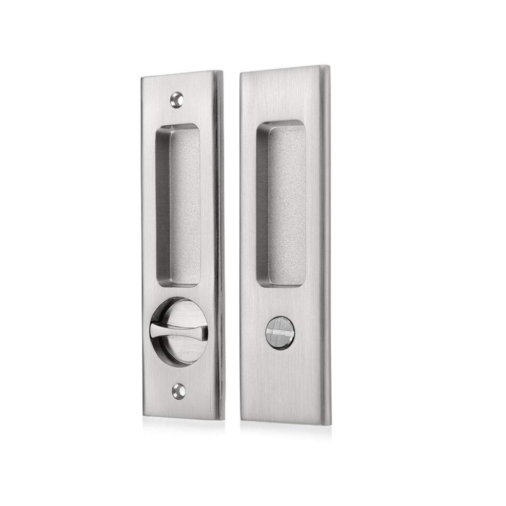 NCL Hardware Sliding Door Handle for Bath, Barn Door Flush Handle, Privacy Round Pocket Lock (Satin Nickel)