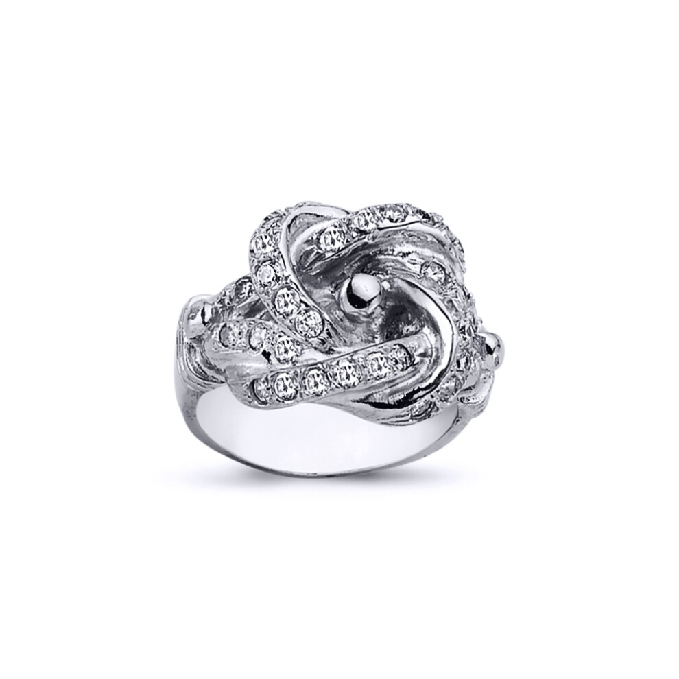 (T) Jewelco London Mens Rhodium Plated Sterling Silver Round Cubic Zirconia Celtic Knot Love Ring 18mm