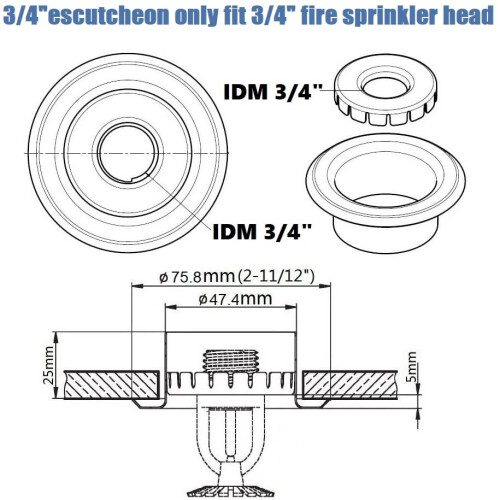 Happy Tree (6er Pack) 3/4" IPS Brandschutzsprinkler Kopf Abdeckplatte Chrom 1