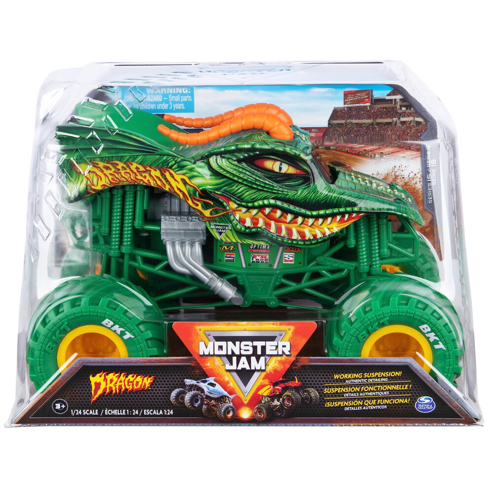 Monster Jam, Official Dragon Monster Truck, Collector Die-Cast Vehicle, 1:24 Scale, Kids Toys for Boys Ages 3 and up