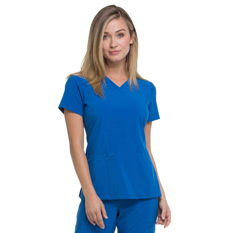 Dickies EDS Essentials Scrubs, V-Neck Womens Tops with Four-Way Stretch and Moisture Wicking DK615, M, Royal