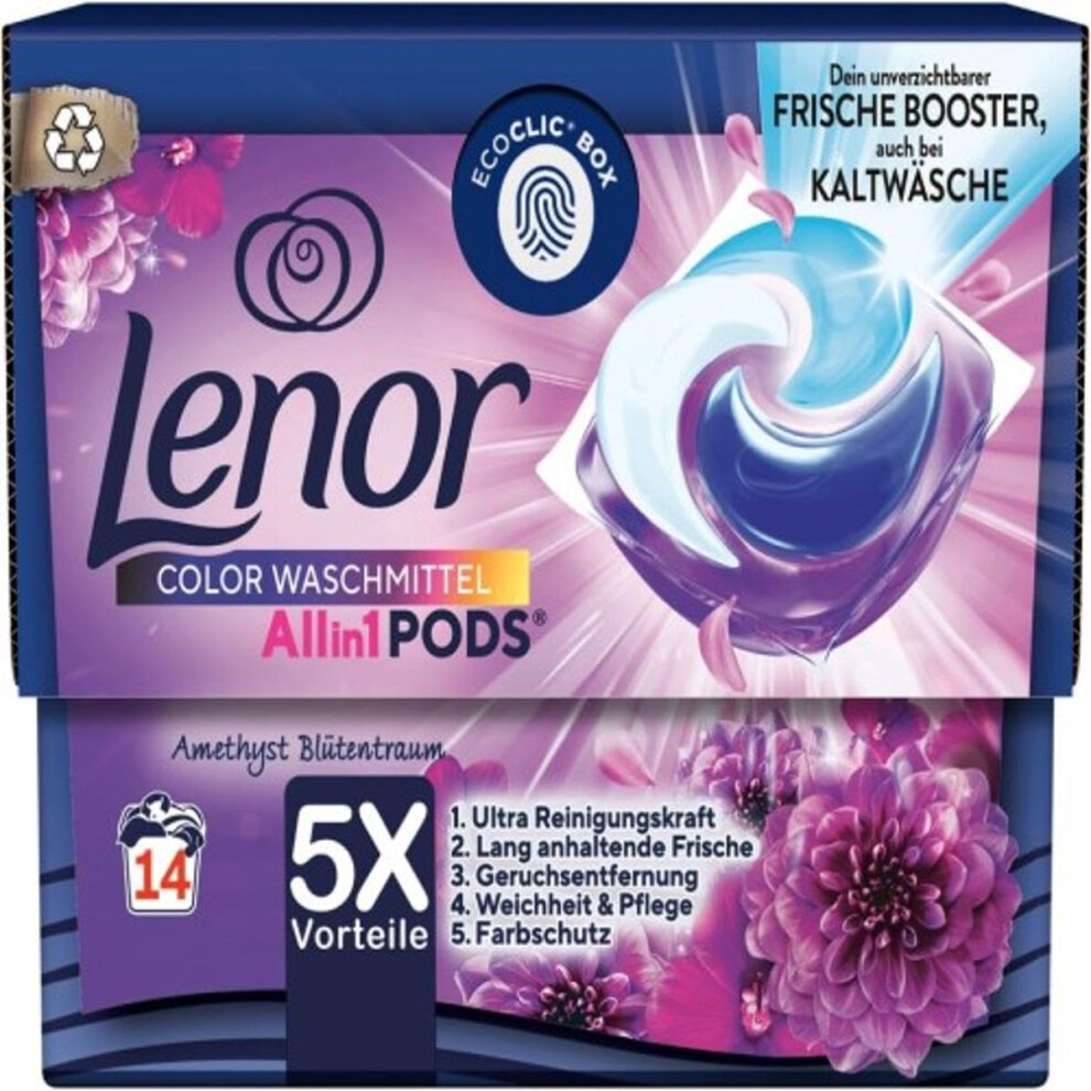 Lenor Laundry Detergent Pods All-In-1 Colour Amethyst Blossom Dream 14WL