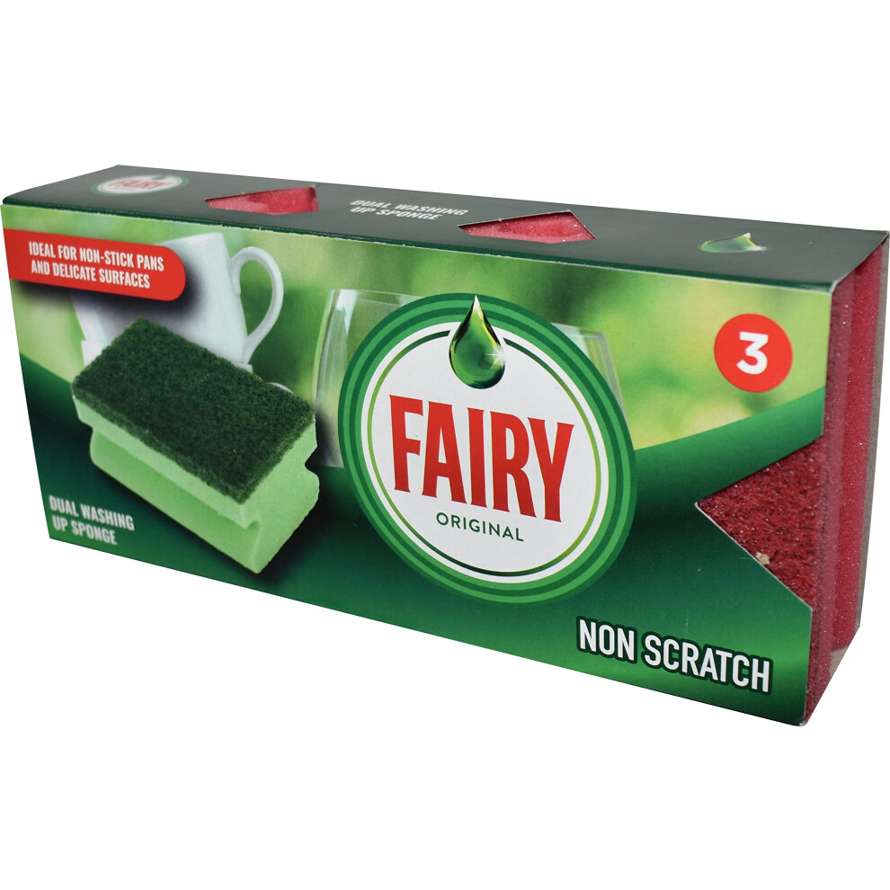 Addis Fairy Originals Non Scratch general Dual Sponge Scourer with crystals, Pack of 3, Red,One Size