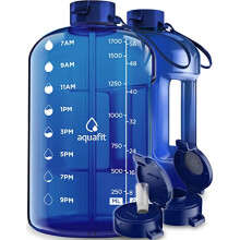 AQUAFIT Half Gallon Water Bottle With Times To Drink - 64 oz Water Bottle With Straw - Water Jug - Motivational Water Bottle - Large Water Bottle - S