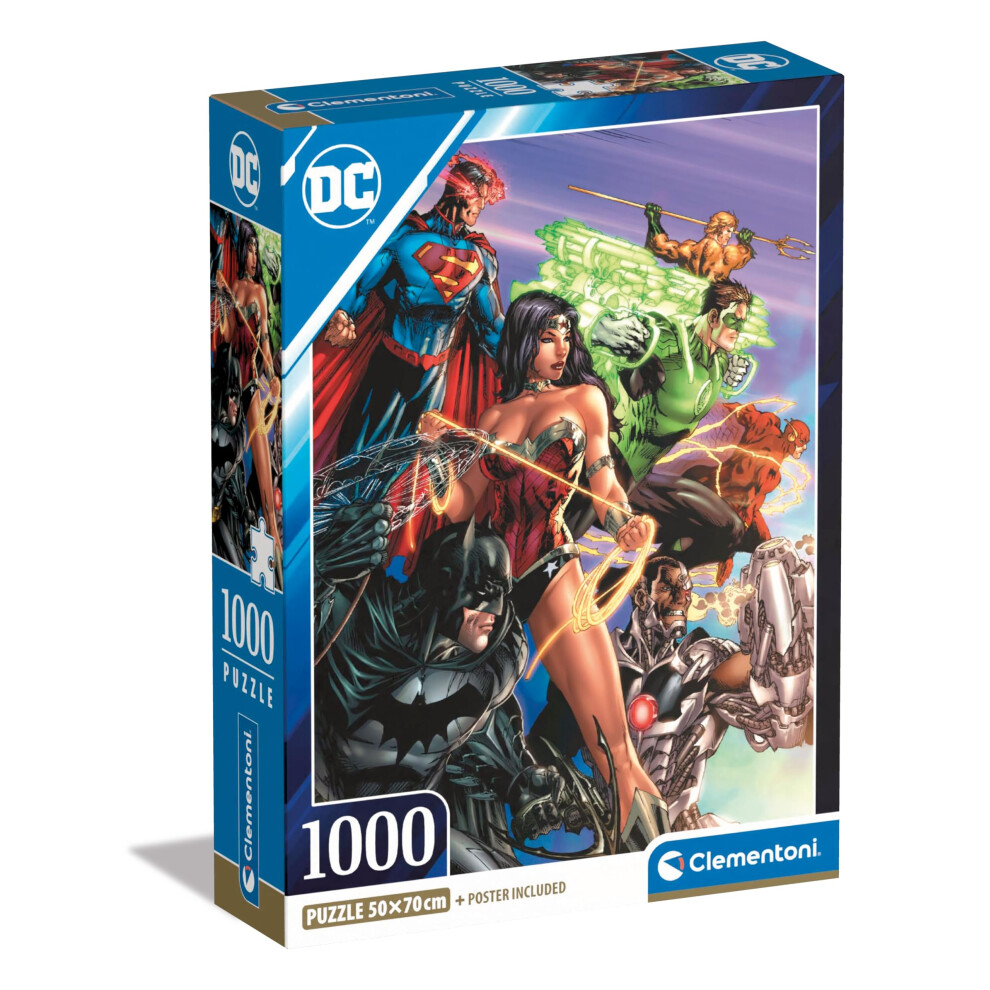 Clementoni - DC Comics Justice League League-1000 Pieces, Vertical, Fun for Adults, Superhero Puzzle, Made in Italy, Multicoloured, 39852