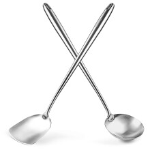 YOSUKATA 17 Spatola e Mestolo per Wok - Set di 2 Utensili per Wok Resistenti al Calore - Mestolo e Spatola Universali per Wok - Utensili da Cucin