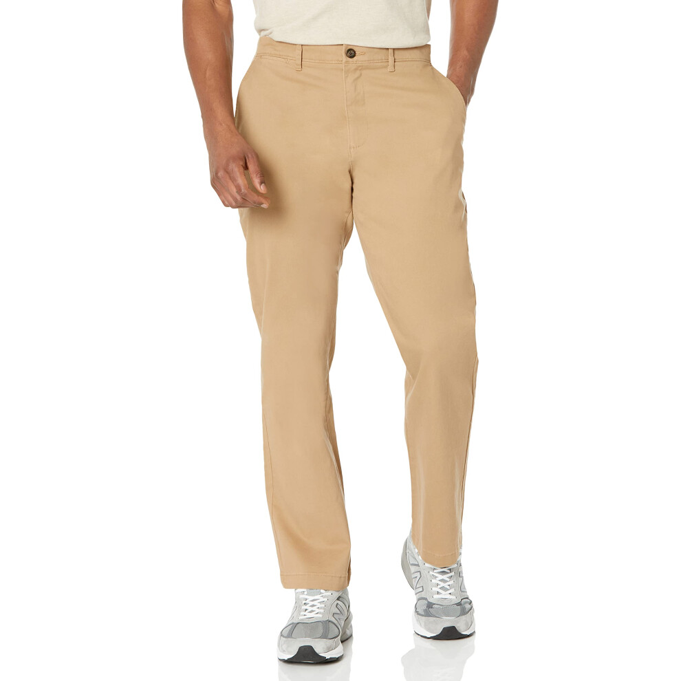 Amazon Essentials Mens Relaxed-Fit casual Stretch Khaki Pant, Dark Khaki Brown, 36W x 28L