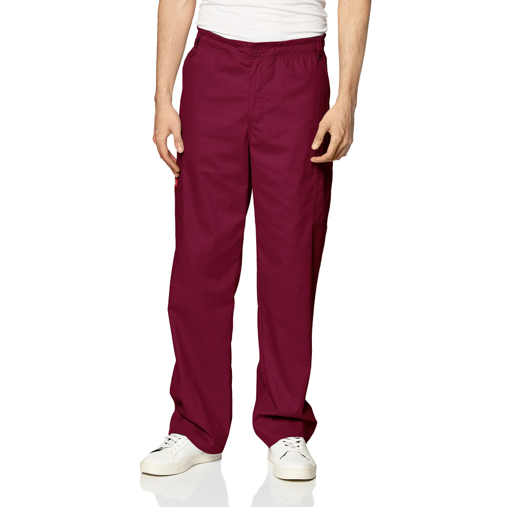 Dickies Mens Big Signature Elastic Waist Scrubs Pant, Wine, Large Tall