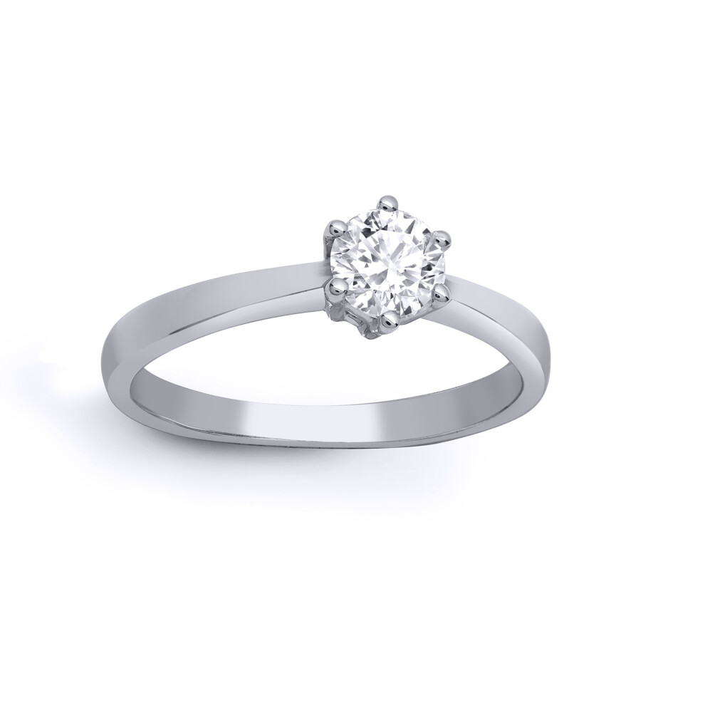 (S) Jewelco London Ladies Solid 18ct White Gold 6 Claw Set Round G SI1 0.5ct Diamond Solitaire Engagement Ring 6mm - 18R311-050