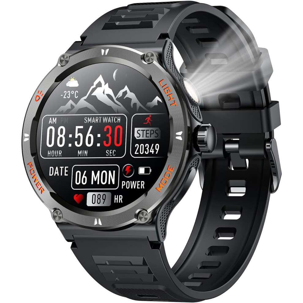 Chronus Smartwatch Men 1.53" Round Touchscreen 3Atm Waterproof Led Flashlight Bluetooth Call Heart Rate Blood Pressure Sport Step Pedometer 6976919928589