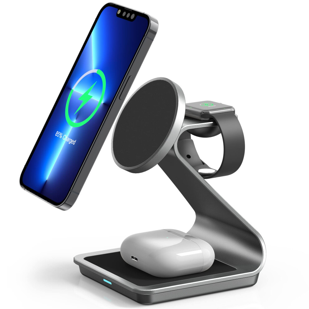 Chronus 3 In 1 Wireless Charger For Magsafe, Aluminum Alloy Wireless Charging Station, Compatible With Iphone14/13/12, Apple Watch, Airpods Pro/3/2 6976919929234