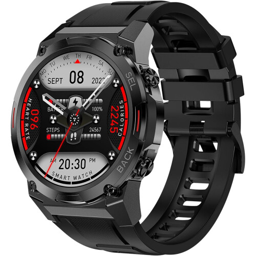 Chronus 1.43" AMOLED Military Smartwatch Men,Bluetooth Call,IP68-Black