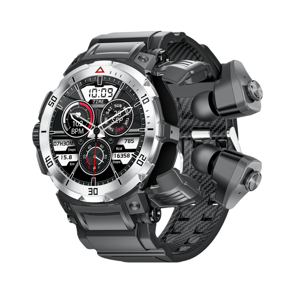 Montre intelligente militaire avec écouteurs pour homme écran tactile