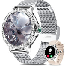 Women's Smartwatch, 1.3" HD Activity Tracker, Blood Pressure/Heart Rate Monitor, Bluetooth 5.2 for Calls, IP68 Waterproof (Silver)