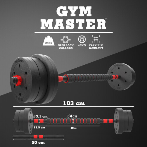 GYM MASTER 20kg Dumbbell Weight Set Barbell Adjustable Bar Extender Training 2
