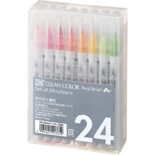 Kuretake ZIG Clean Color Real Brush Marker 24 vri joustavilla siveltimen krjill Vesivrikynt maalaamiseen Kalligrafia ja sivellinkirjoitus maala