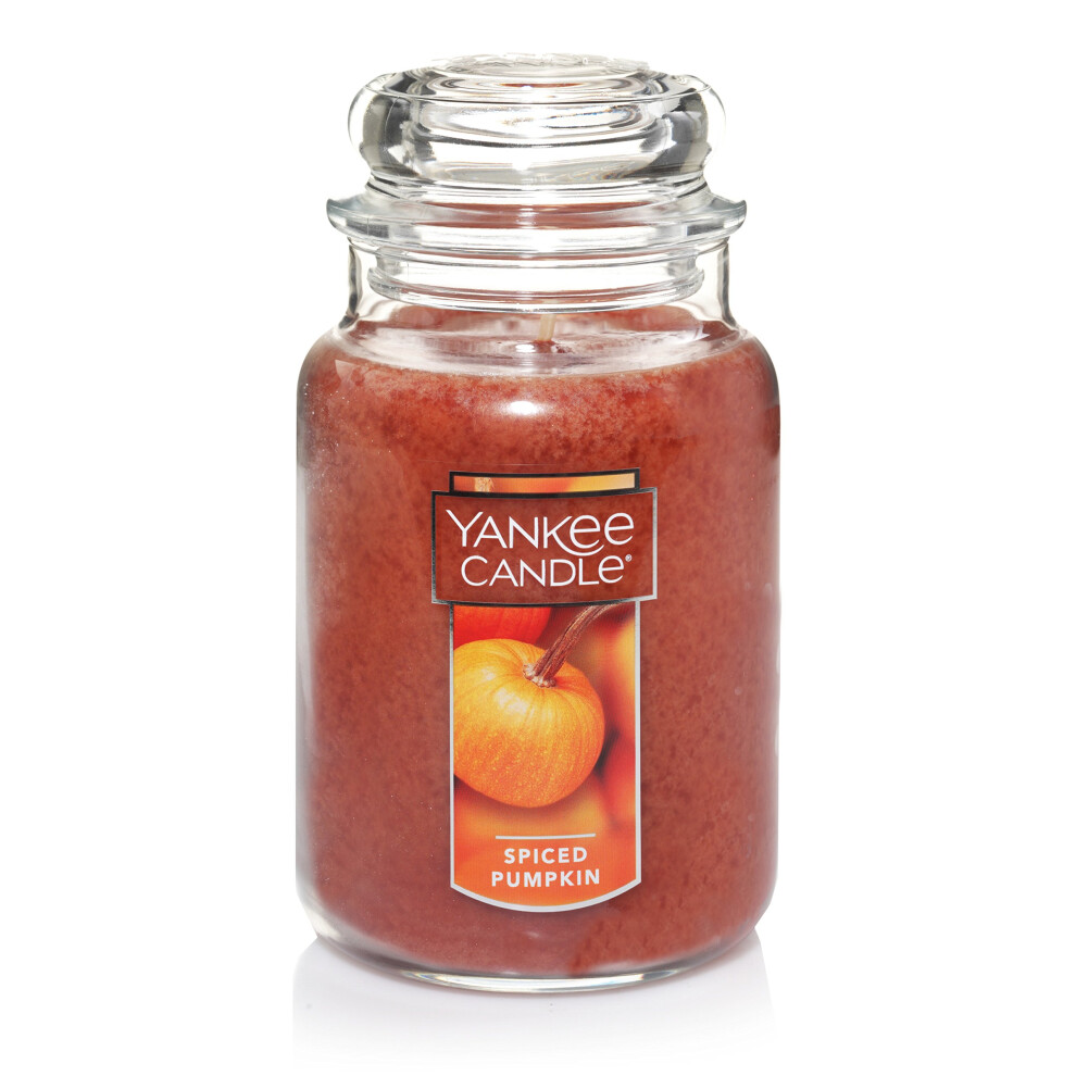 Yankee Candle Spiced Pumpkin Scented, Classic 22oz Large Jar Single Wick Aromatherapy Candle, Over 110 Hours of Burn Time, Apothecary Jar Fall Candle