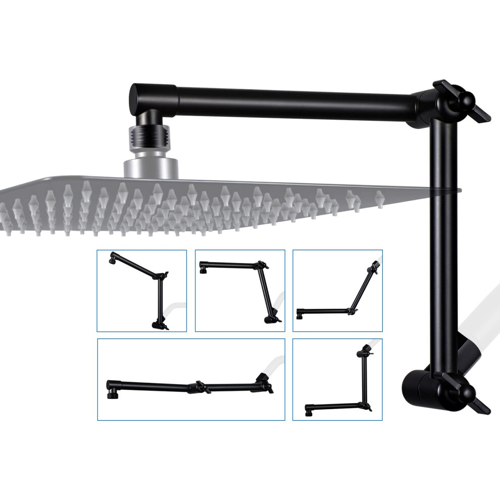 G-Promise Shower Head Extension Arm,Solid Brass Adjustable Extender With Lock Joint, Rise Or Lower Rainfall And Fixed Shower Head (13 Inch, Matte Bla 606600767390