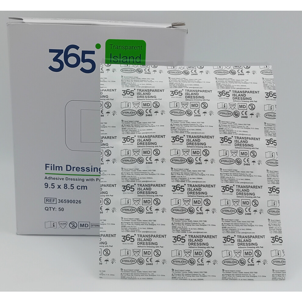 365 Film Island Dressing 9.5 X 8.5 Cm - Sterile, Hypoallergenic Wound Dressing With Breathable Film & Absorbent Pad (Ref: 36590026)