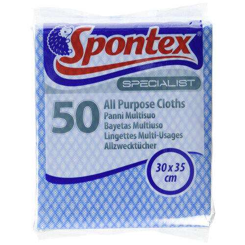 Spontex Specialist All Purpose cleaning cloths, Blue (Pack of 50)