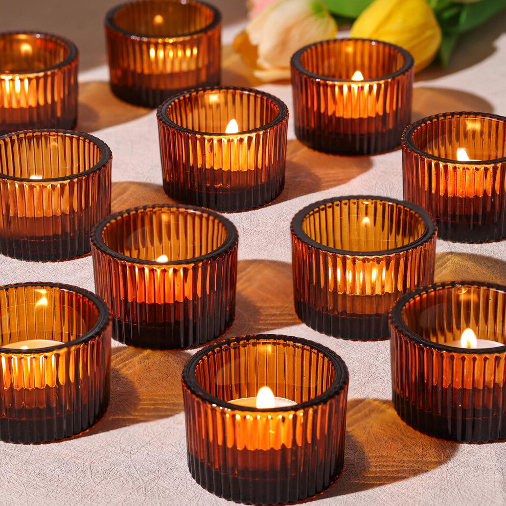 HAVITI Lot de 24 bougeoirs en verre ambr    pour bougies chauffe-plat, d   corations d'automne pour la maison, les centres de table de mariage, les f