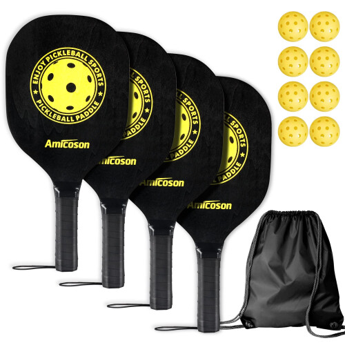 Amicoson Pickleball Paddles - Set ?e 4 ???p??, ?p??e? es?te????? ?a? e??te????? ?????, e????????? ?a?? ?a???a???? ??a ?a??ta ap? ???? Paddle, 8 ?p??e?
