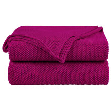 PiccoCasa 100% Cotton Knit Throw Blanket,Solid Lightweight Decorative Throws and Blankets,Soft Knitted Throw Blanket for Sofa Couch, Fuchsia 50" x 60