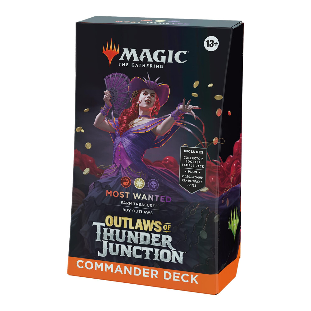 Magic: The Gathering Outlaws of Thunder Junction Commander Deck - Most Wanted (100-Card Deck, 2-Card Collector Booster Sample Pack + Accessories)