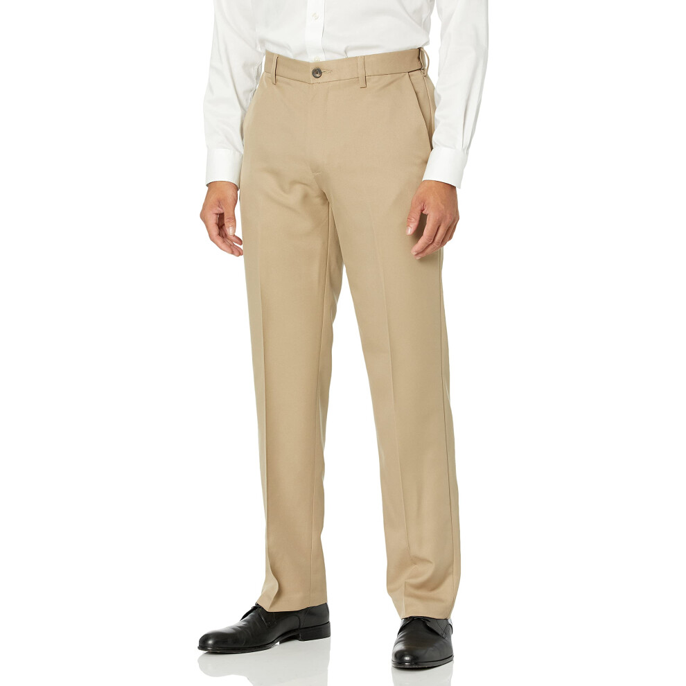 Amazon Essentials Mens classic-Fit Expandable-Waist Flat-Front Dress Pant, Khaki Brown, 36W x 30L