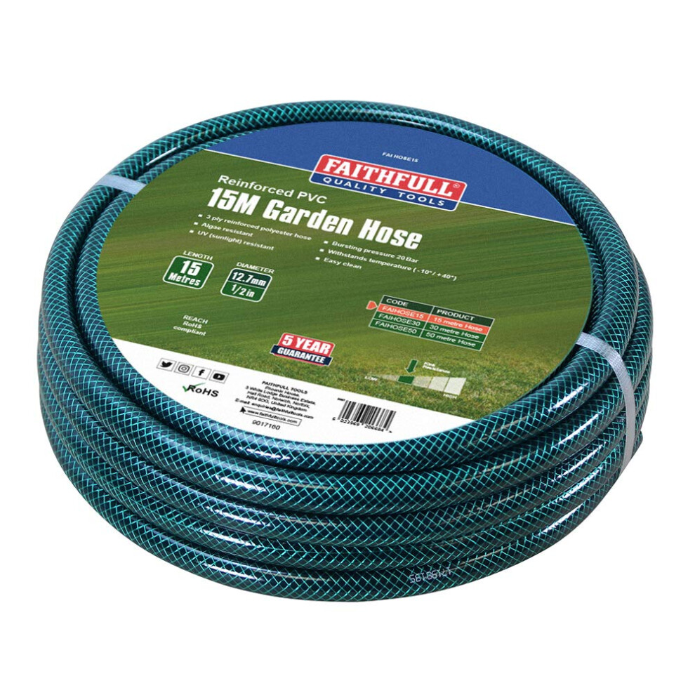 Faithfull FAIHOSE15 15M (49ft) Reinforced Hose 12.7 mm (1/2 Inch) Diameter