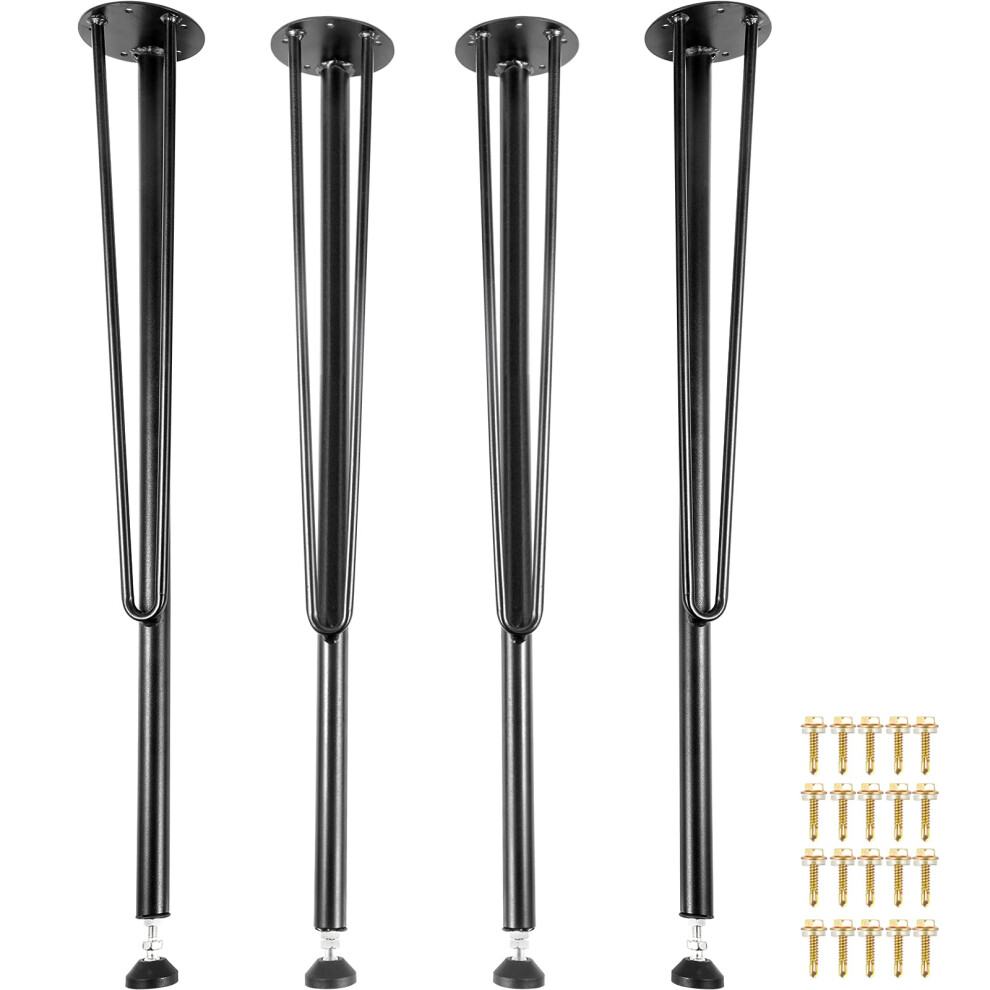 VEVOR Hairpin Metal Table Legs 28 Inch Desk Legs Set of 4 Heavy Duty Bench Legs 3-Rod Metal Furniture Legs Wrought Iron Coffee Table Legs Home DIY fo