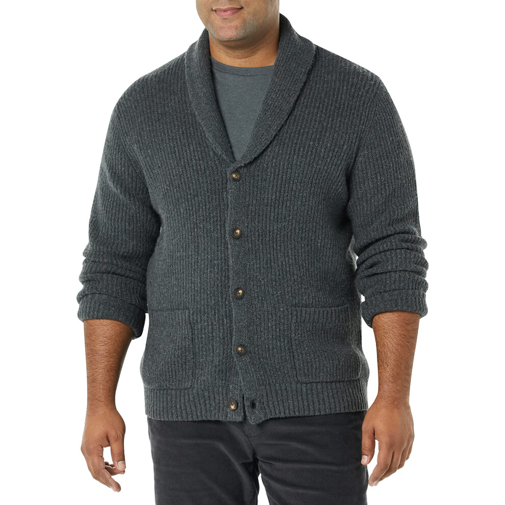 Amazon Essentials Mens Long-Sleeve Soft Touch Shawl collar cardigan, charcoal Heather, X-Small