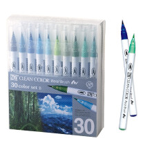 Kuretake ZIG Clean Color Real Brush UUSI 30 vri setti B Joustavat siveltimen krjet Vesivrikynt maalaamiseen Kalligrafia ja sivellinkirjoitus tai