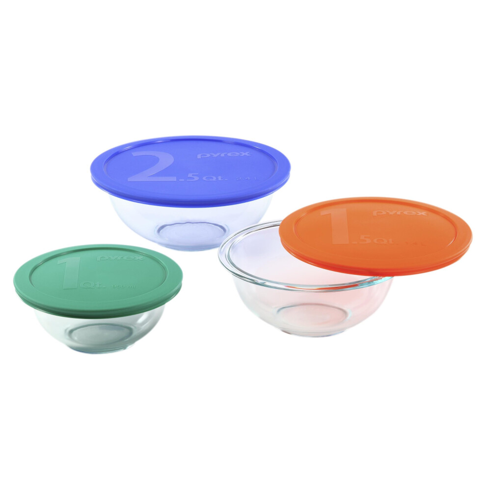 Pyrex Smart Essentials 6-Piece Glass Mixing Bowl Set,1.5 quarts