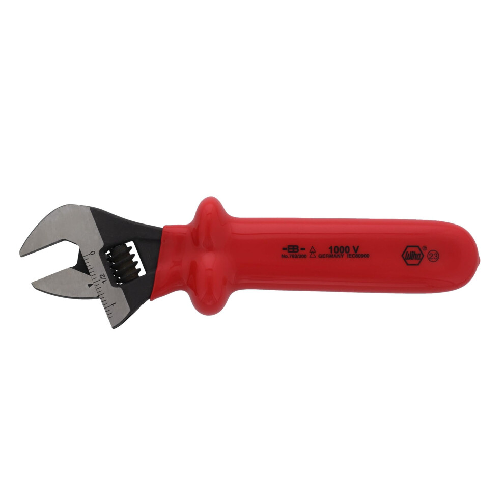 Insulated Adjustable Wrench, 8 in., Red