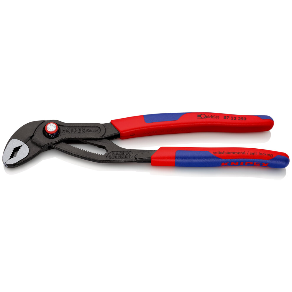 Knipex 87 22 250 10" Cobra QuickSet Hightech Comfort Grip Water Pump Pliers, Multi Component Grips 50mm Capacity, 250mm