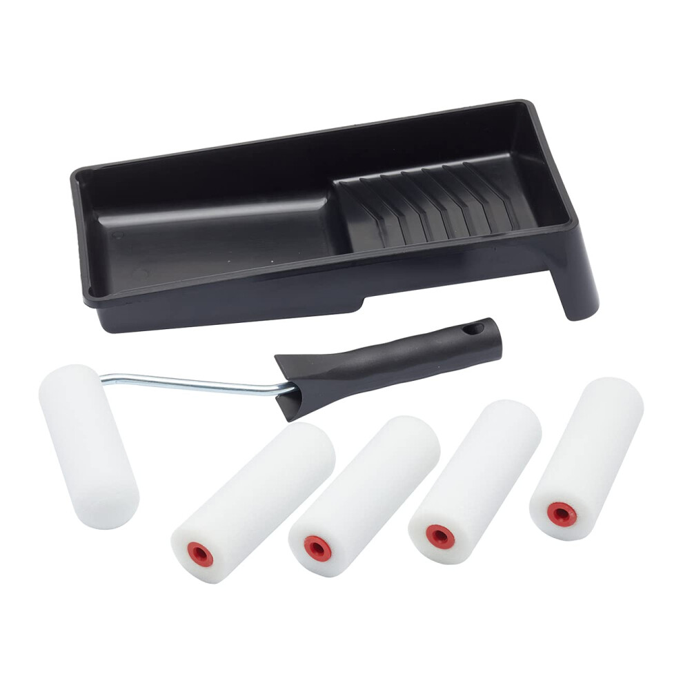 Fit For The Job 7 pc Foam Mini Paint Roller Set for Painting with gloss & Satin, Small Roller and Tray for Painting Wood & Metal, Skirting, Window Si