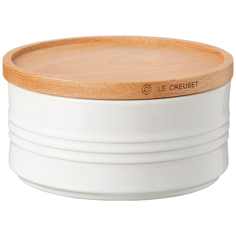 Le Creuset Stoneware Canister with Wood Lid, 23 oz. (5.5" diameter), White