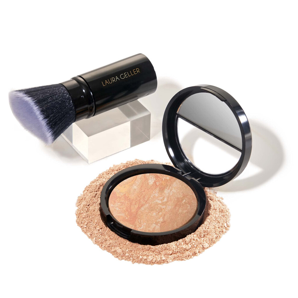 LAURA GELLER NEW YORK Baked Balance-n-Brighten Foundation with Kabuki Brush Makeup Set, Light