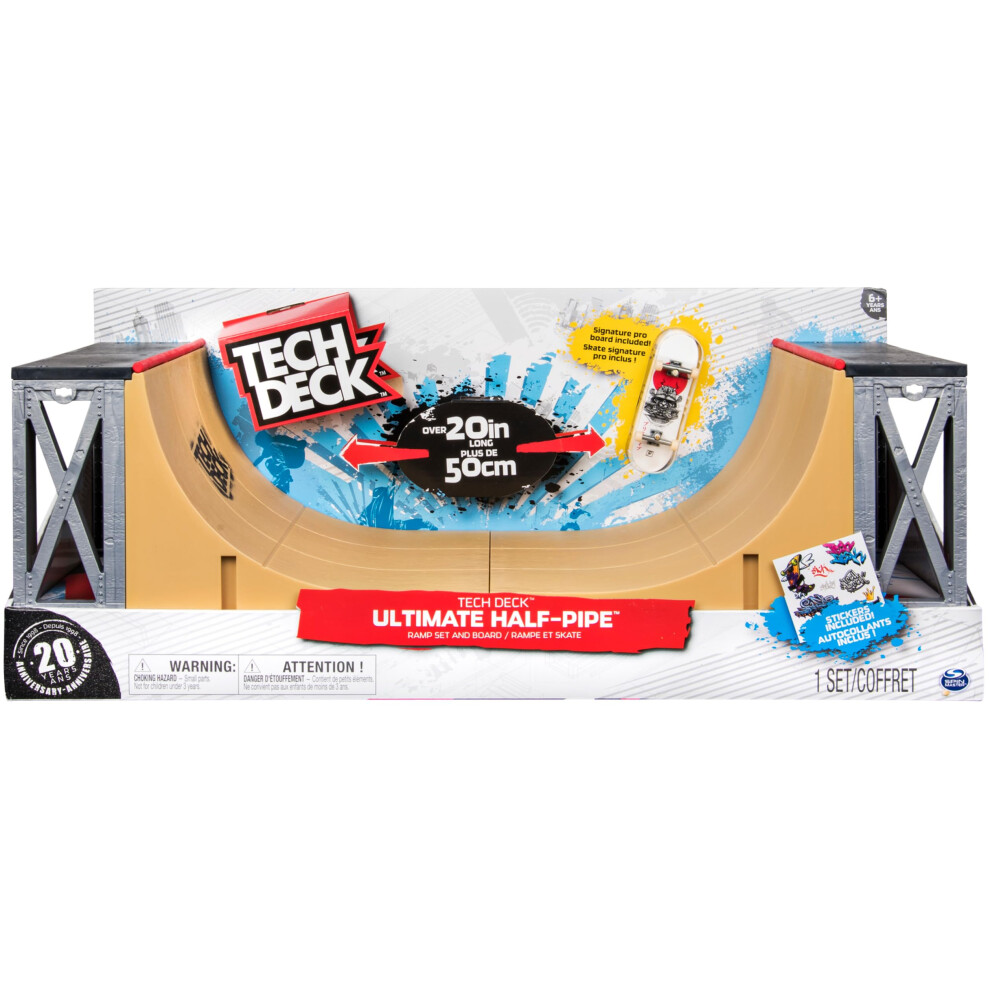 TECH DECK, Ultimate 20-Inch Half-Pipe Ramp Playset and Exclusive Primitive Pro Fingerboard, Kids Toys for Boys and Girls Ages 6 and up