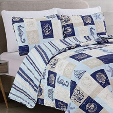 Great Bay Home Parure de lit 3 pices rversible toutes saisons avec couvre-lit ctier d't avec taies d'oreiller. Couvre-lit matelass nautique