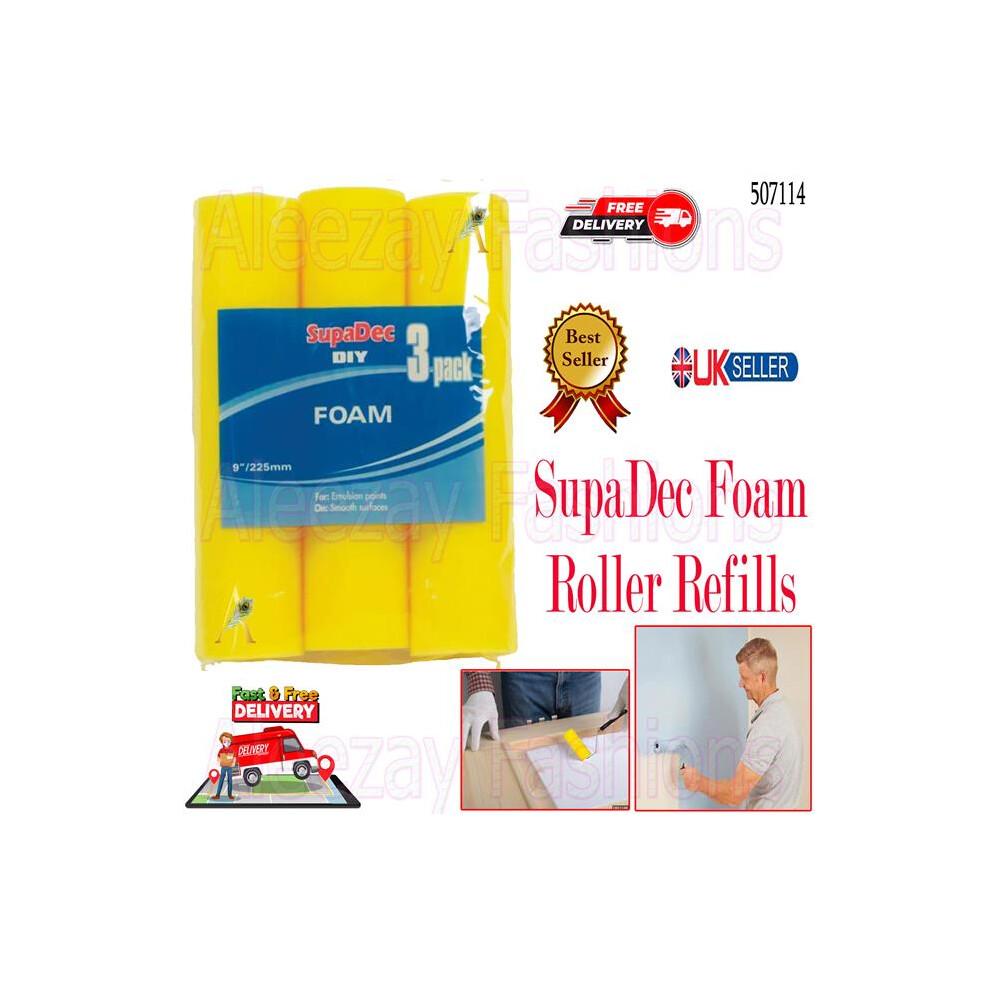 Diy Decorating Paint Foam Roller Refills - 9"/225Mm - Pack Of 3 5017193071149