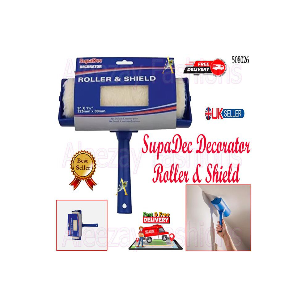 Paint Roller & Shield 9"/ 225mm x 38mm For Walls Ceilings Blue