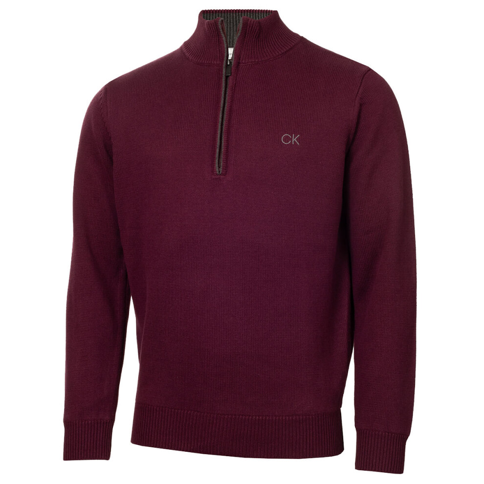 (XXL, French Burgundy) Calvin Klein Mens Lined Chunky Windproof Lined 1/2 Zip Sweater