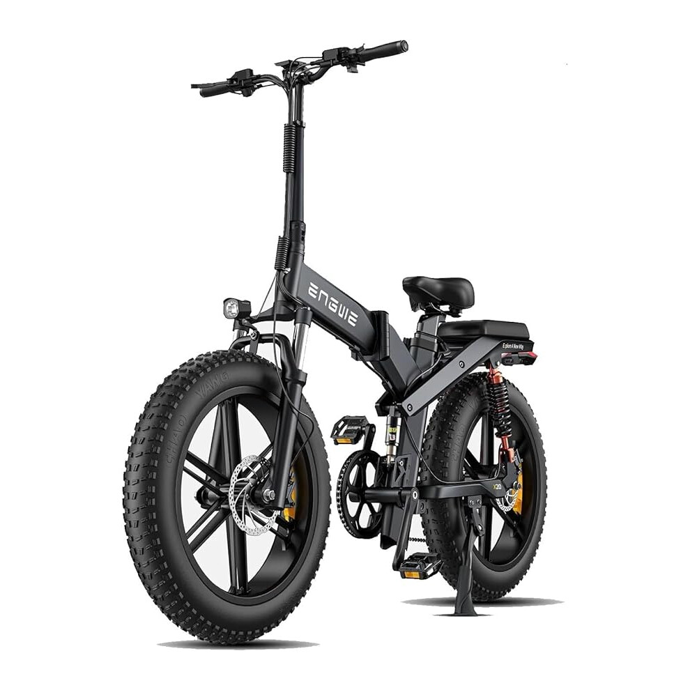 (Black) ENGWE X20 Folding Electric Bike Adults-Dual Battery 22.2 Ah Long Range 150 km, 20 Inch Ã 4.0 Fat Tire Shimano 8 Gear, Triple Suspension