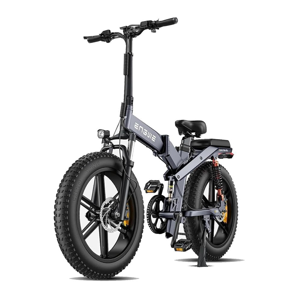 (Grey) ENGWE X20 Folding Electric Bike Adults-Dual Battery 22.2 Ah Long Range 150 km, 20 Inch Ã 4.0 Fat Tire Shimano 8 Gear, Triple Suspension