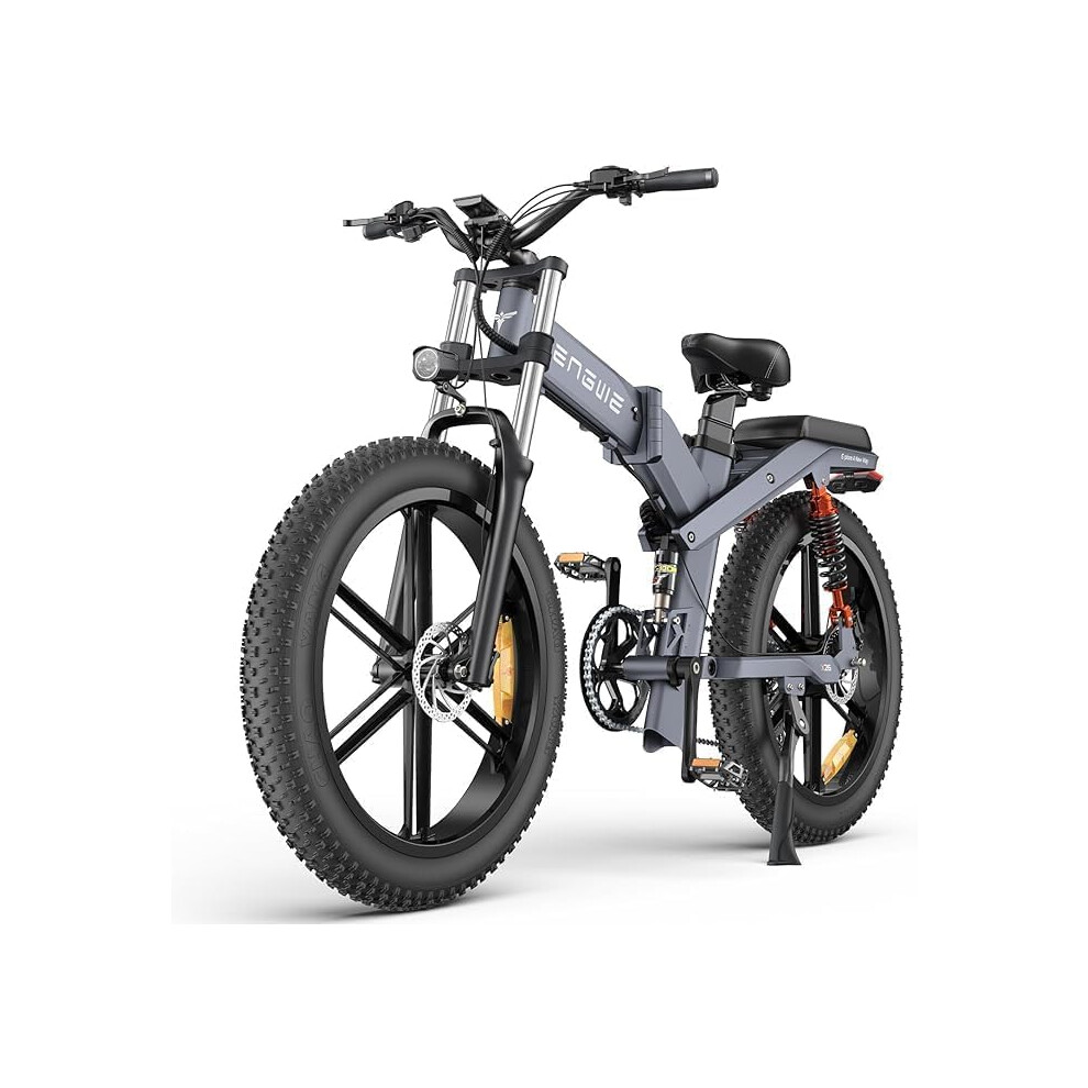 ENGWE X26 Electric Bike Folding MTB 26" x 4.0 Fat Tire Removable Dual Battery 48V19.2AH Range 100 km, 3 Suspension Triple Shimano 8-Speed All Terrain